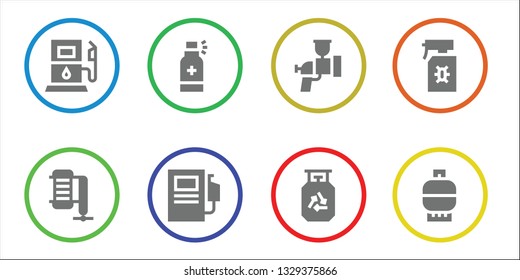 nozzle icon set. 8 filled nozzle icons.  Simple modern icons about  - Gas station, Compressor, Spray, Fuel station, Airbrush, Gas