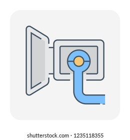 Nozzle vector icon. Also called adaptor nozzle or receptacle. Device for car or vehicle refueling with natural gas i.e. CNG, NGV and LNG. Include fuel tank door or tank cover or fuel filler lid.