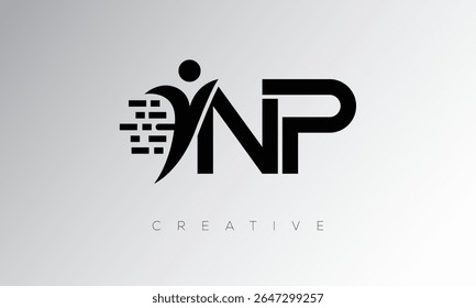 NP Creative Digital Monogram Logo – Futuristic Letter mark Design Featuring Human Shape, Pixel Motion and Minimal Tech Style for Innovative Branding Identity