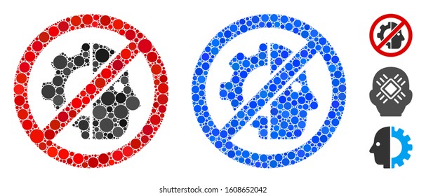 Np cyborgs mosaic of filled circles in different sizes and color hues, based on np cyborgs icon. Vector circle elements are composed into blue mosaic.