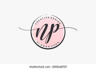 NP handwriting logo with circle template vector signature, wedding, fashion, floral and botanical with creative template.