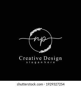 NP Initial calligraphy handwritten logo. Handwritten alphabet in the logo template. Letters and Alphabet for signature, wedding, fashion, floral and botanical logo design 