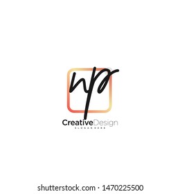 NP initial handwriting with color logo icon template vector.