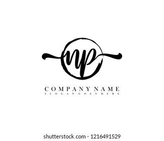NP initial handwriting logo circle template vector