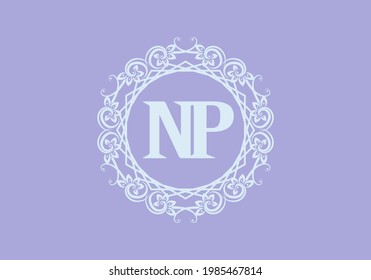 NP initial letter in vintage circle frame design