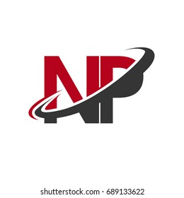 NP initial logo company name colored red and black swoosh design, isolated on white background. vector logo for business and company identity.