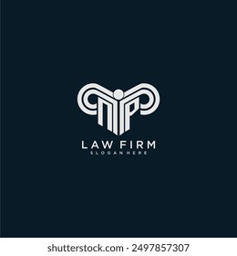 Firma de abogados de logotipo de monograma inicial NP con diseño de pilar