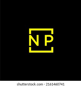 NP initial monogram logo with square style design