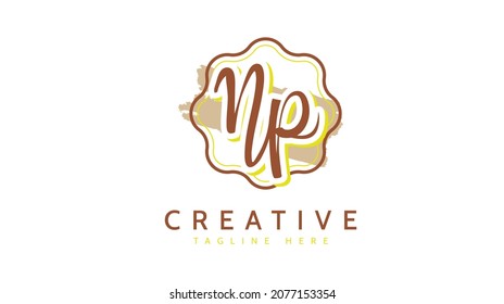 Iniciales Np, vector de logotipo de escritura a mano