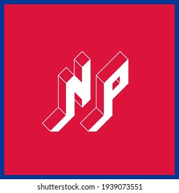 NP - international 2-letter code or National domain of Nepal. N and P - Monogram or logotype. Isometric 3d font for design. Three-dimension letters.