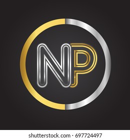 NP Letter logo in a circle. gold and silver colored. Vector design template elements for your business or company identity.