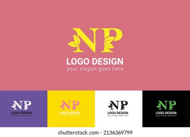 NP letters eco logo with leaf. Vector typeface for nature posters, eco friendly emblem, vegan identity, herbal and botanical cards etc. Ecology NP letters logo with leaf.