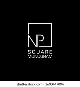 NP Logo design with square frame line art. vector illustration