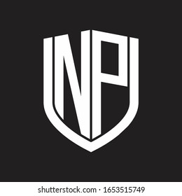 NP Logo monogram with emblem shield design isolated on black background