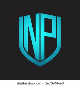 NP Logo monogram with emblem shield design isolated with blue colors on black background