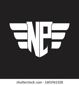 NP Logo monogram with emblem and wings element design template