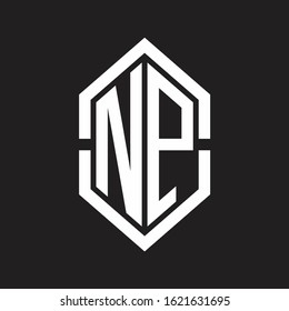 NP Logo monogram with hexagon shape and outline slice style with black and white