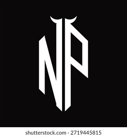 NP Logo Monogramm mit Hornform einzeln schwarz-weiß Designvorlage auf schwarzem Hintergrund