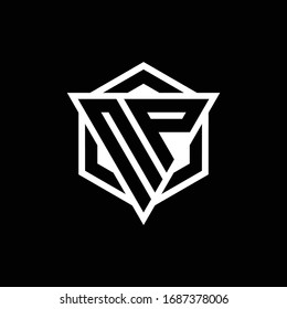 Monograma del logotipo NP con forma de triángulo y hexágono aislado en colores dorados y blancos