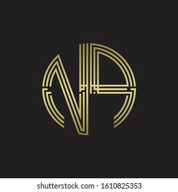 NP Logo monogram triple ribbon style line design template isolated with gold color