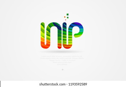 np n p alphabet letter logo icon combination design with rainbow color