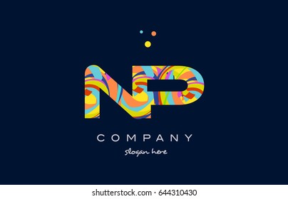 np n p alphabet letter logo colors colorful rainbow acrylic font creative text dots company vector icon design template