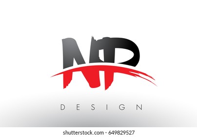 NP N P Brush Logo Letters Design with Red and Black Colors and Brush Letter Concept.