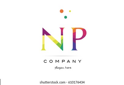 np n p  creative rainbow colors colored alphabet company letter logo design vector icon template