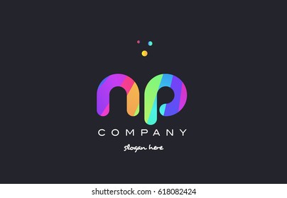 np n p  creative rainbow green orange blue purple magenta pink artistic alphabet company letter logo design vector icon template