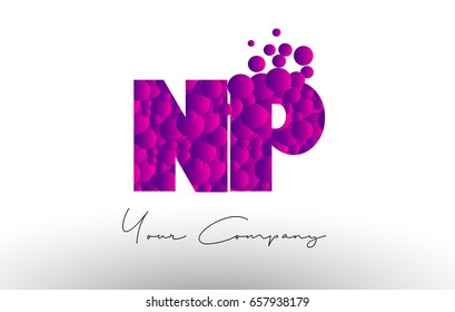 NP N P Dots Letter Logo with Purple Pink Magenta Bubbles Texture Vector.