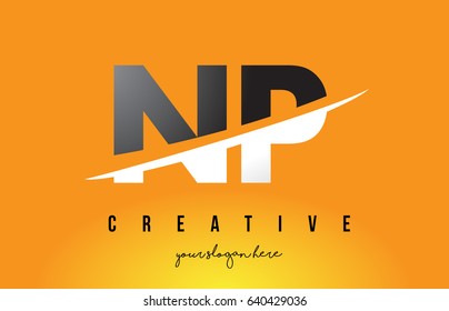 NP N P Letter Modern Logo Design with Swoosh Cutting the Middle Letters and Yellow Background.