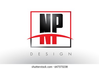 NP N P Logo Letters with Red and Black Colors and Swoosh. Creative Letter Design Vector.
