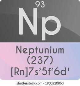 Np Neptunium Actinoid Chemical Element Periodic Table. Square vector illustration, colorful clean style Icon with molar mass, electron config. and atomic number for Lab, science or chemistry education