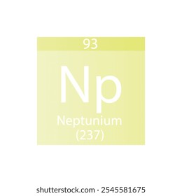 Np Neptunium Actinoid Chemical Element Periodic Table. Simple flat square vector illustration, simple clean style Icon with molar mass and atomic number for Lab, science or chemistry class.