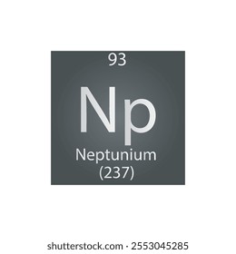 Np Neptunium Actinoide Elemento Químico Tabla Periódica. Ilustración vectorial cuadrada plana simple, icono de estilo limpio simple con masa molar y número atómico para laboratorio, ciencia o clase de química.