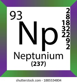 Np Neptunium Chemical Element Periodic Table. Single vector illustration, colorful Icon with molar mass, electron conf. and atomic number for Lab, science or chemistry class.