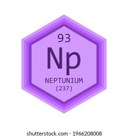 Np Neptunium Chemical Element Periodic Table. Hexagon gradient vector illustration, simple clean style Icon with molar mass and atomic number for Lab, science or chemistry education.