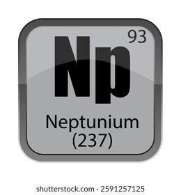 Np Neptunium tile. Atomic 93 spelled. Mass 237 mention. Grey chemical element.