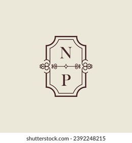 NP vintage wedding initial logo in high quality professional design that will print well across any print media