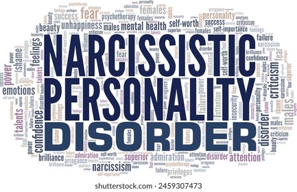 NPD Narcissistic Personality Disorder word cloud conceptual design isolated on white background.