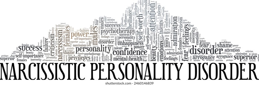 NPD Narcissistic Personality Disorder word cloud conceptual design isolated on white background.