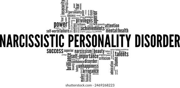 NPD Narcissistic Personality Disorder word cloud conceptual design isolated on white background.