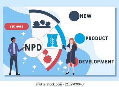 NPD Nuevo acrónimo de desarrollo de producto. fondo de concepto de negocio.  concepto de ilustración vectorial con palabras clave e iconos. ilustración con iconos para banner web, volante, página de inicio