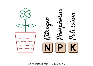 NPK, Plant Fertilizer. Combination of Nitrogen, Phosphorus, Potassium. Isolated on white background. Vector illustration EPS 10 File.