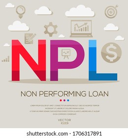 NPL media (préstamo incobrable), letras e iconos,Ilustración vectorial.
