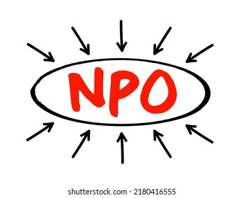 NPO - Non-Profit Organization is a legal entity organized and operated for a collective, public or social benefit, acronym concept with arrows