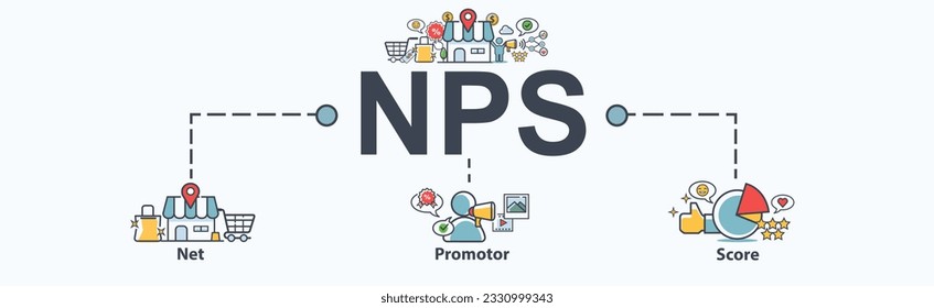 NPS banner web icon for business and customer satisfaction, net promotor score, shopping, customer, rating, like, premium and store. Minimal flat vector infographic.