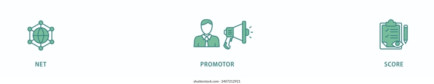 NPS banner web icon vector illustration concept for net promotor score with icon of shopping, customer, rating, like, premium, and store