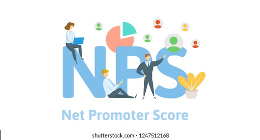 NPS, Net Promoter Score. Concept with keywords, letters and icons. Colored flat vector illustration on white background.