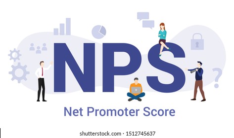 nps net promoter score concept with big word or text and team people with modern flat style - vector